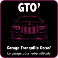 Logo GTO' | Garage Tranquille Occas' | Dessin de voiture de luxe rose sur fond noir. Le garage pour votre véhicule.