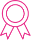Récompense : Icône de médaille de qualité certifiée rose Icône vectorielle d'une médaille ou rosette rose fuchsia avec un ruban pendu, symbolisant une récompense de qualité ou une certification.